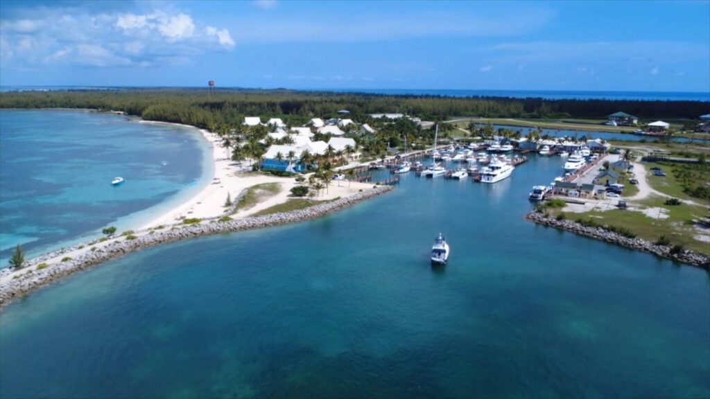 drone view of yacht in the sea
